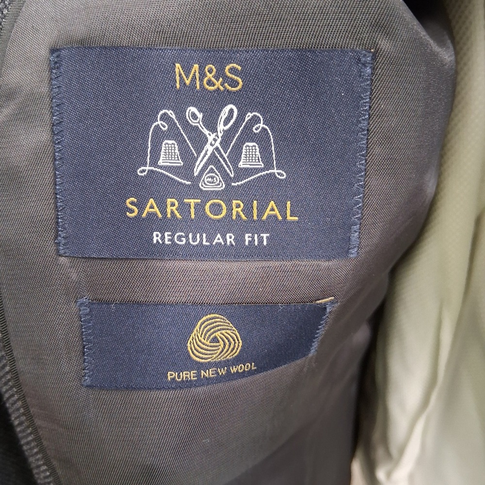 M&S Sartorial Suit Jacket 42R Charcoal Grey Wool Regular Fit Blazer Double Vent - Picture 5 of 9